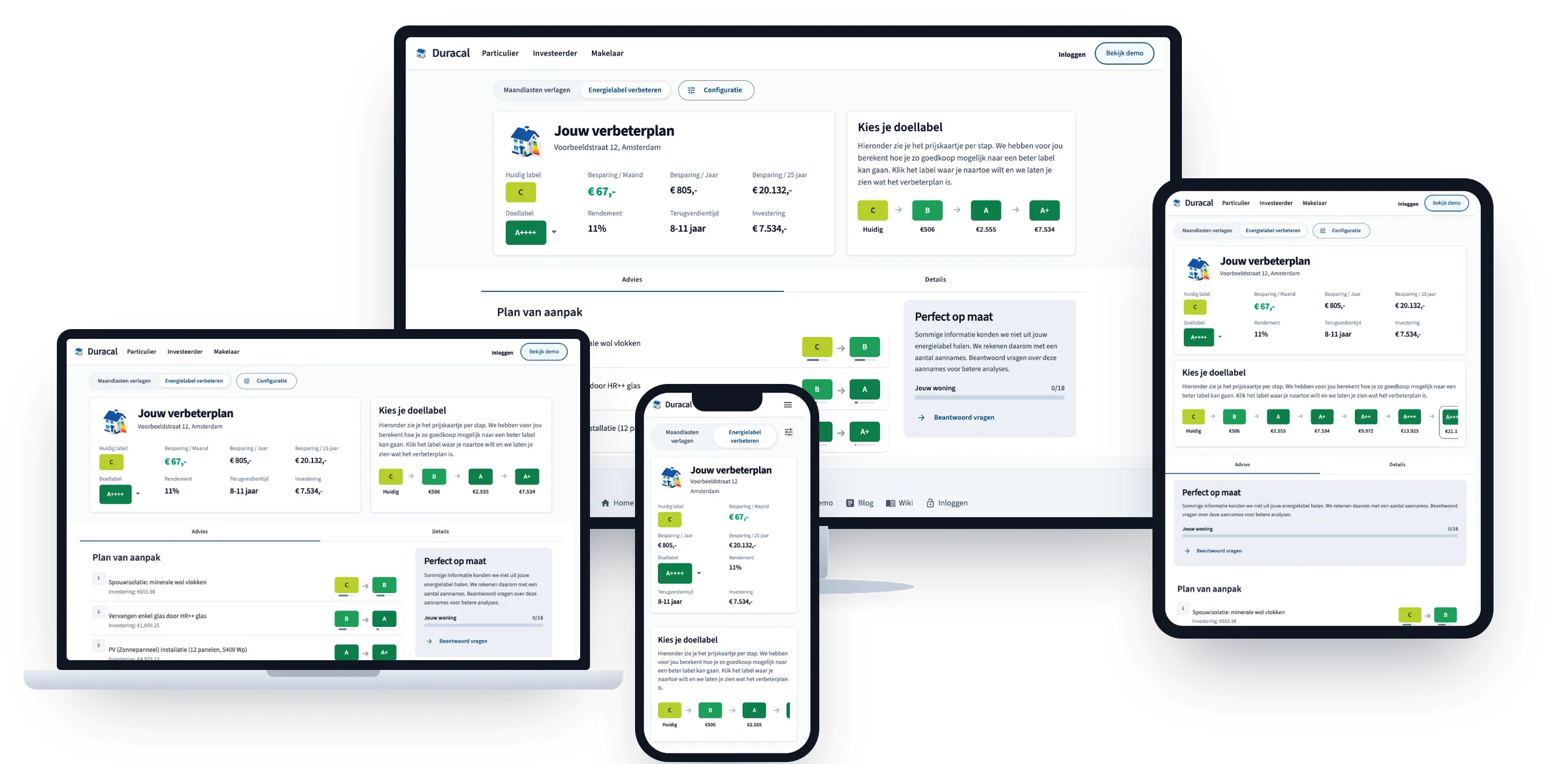 Het Duracal-advies op desktop, laptop, tablet en telefoon